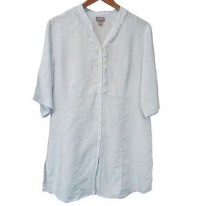 J Jill 100% Linen Button Up Baby Blue Dress